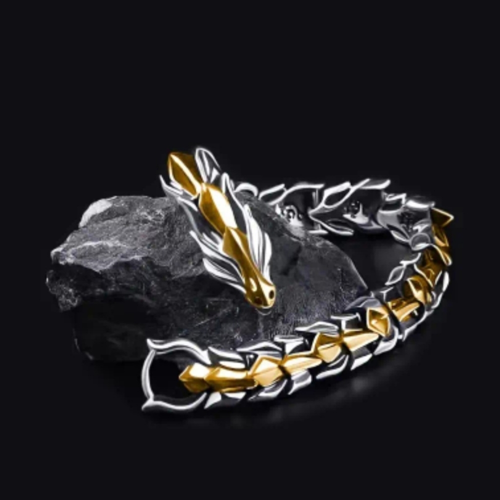 Men's Two Tone Metallic Dragon Bracelet